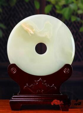 天然阿富汗玉石平安扣摆件玉扣玉璧青玉中式家居玄关装饰摆件礼品
