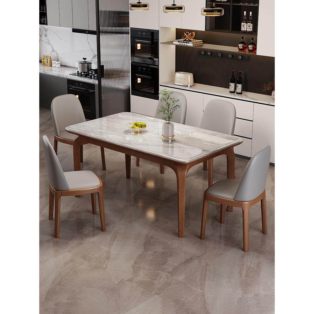 高端实木微晶石餐桌椅组合现代简约家用小户型长方形大理石饭桌子