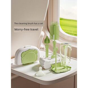 波咯咯硅胶奶瓶刷清洗刷清洁刷套装新生婴儿专用奶嘴刷沥干架长柄