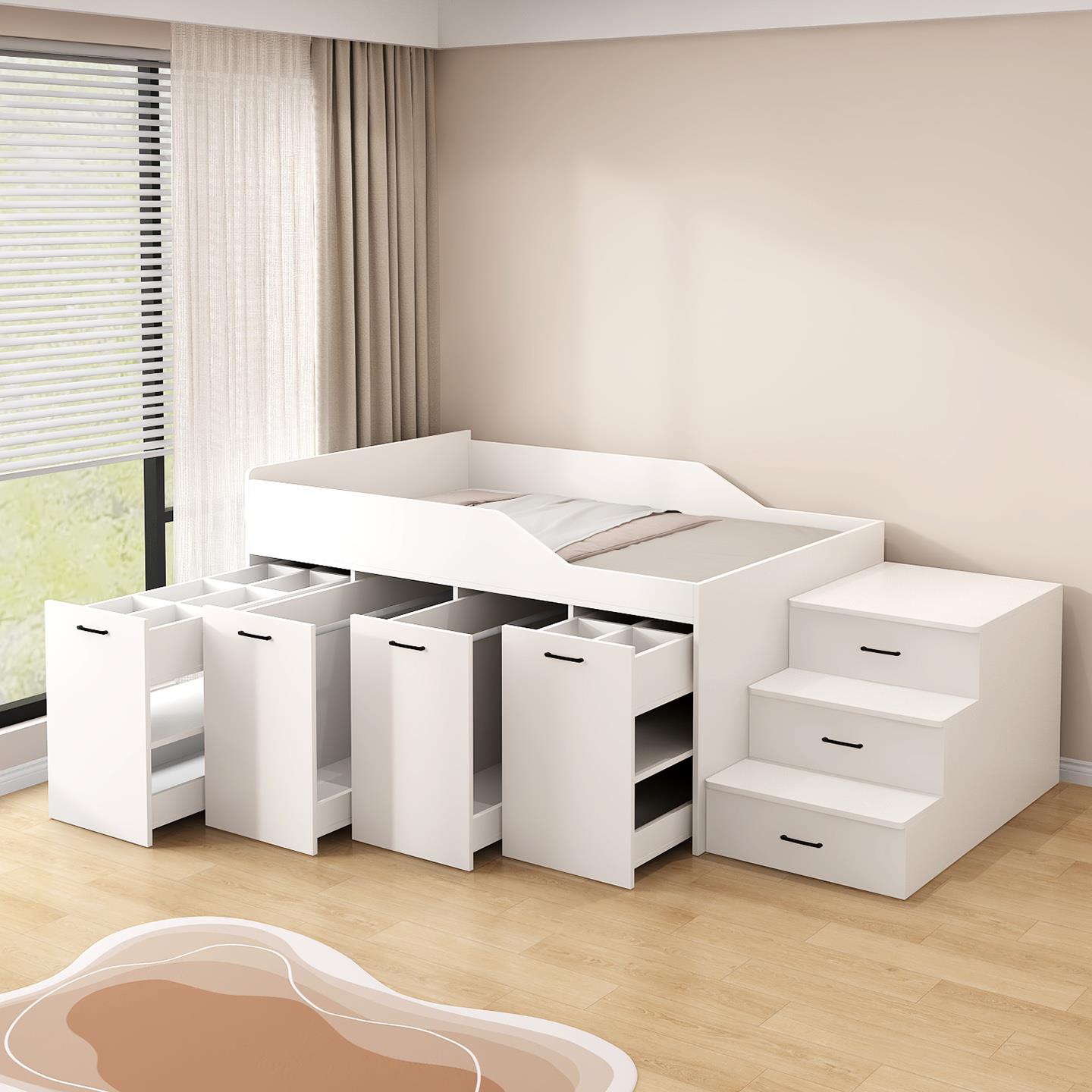 小户型实木上床下衣柜带高箱小卧室书桌一体组合多功能儿童半高床