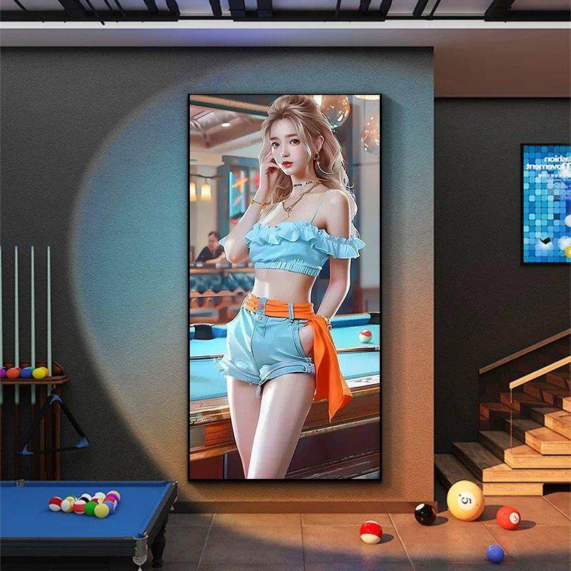 台球厅装饰画二次元美女海报台球室桌球室墙面装饰挂画卡通动漫
