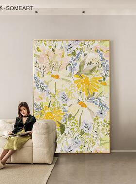 北欧奶油风进门玄关装饰画抽象花卉客厅落地画餐厅壁画走廊挂画