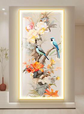 喜上眉梢入户玄关装饰画发光挂画新中式花鸟图走廊过道壁画带灯画