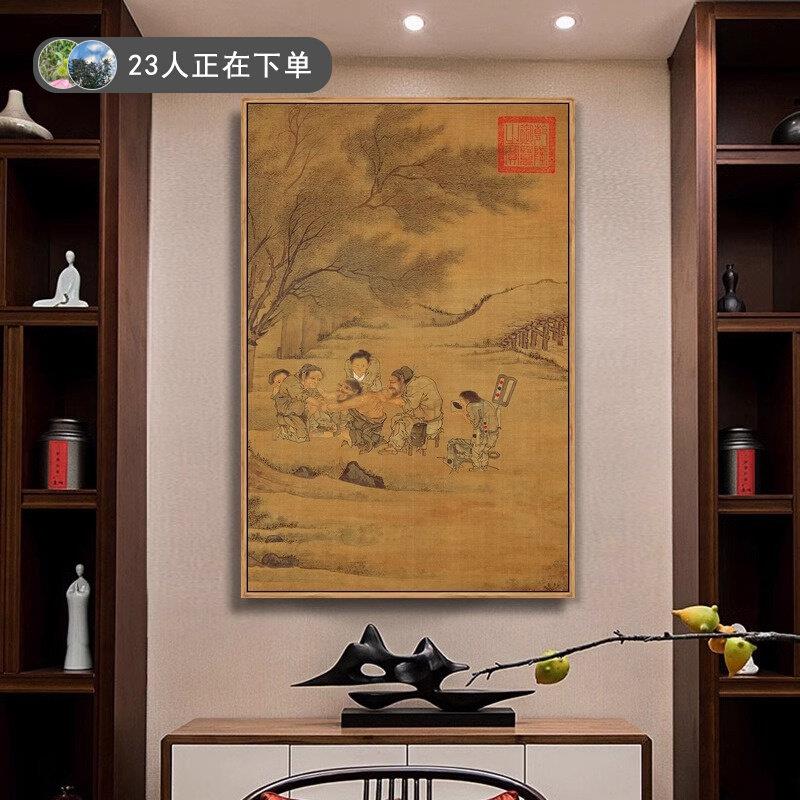李唐炙艾图挂画中医养生馆装饰画新中式客厅玄关画针灸诊所墙壁画
