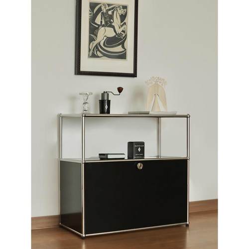 中古风不锈钢餐边柜模块床头置物玄关家具储物收纳落地斗柜子黑色