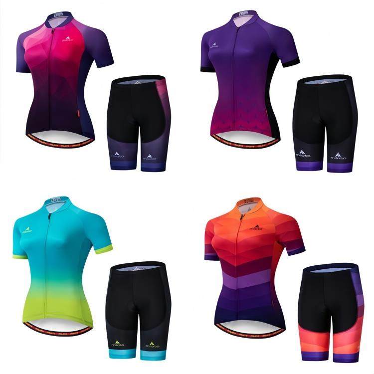 米洛托女子自行车服装短袖套装夏季自行车裤女子自行车服装修身透