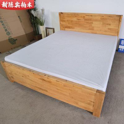 当下新中式纯柏木全实木床硬板双人床简约民宿高箱储物原木超大床