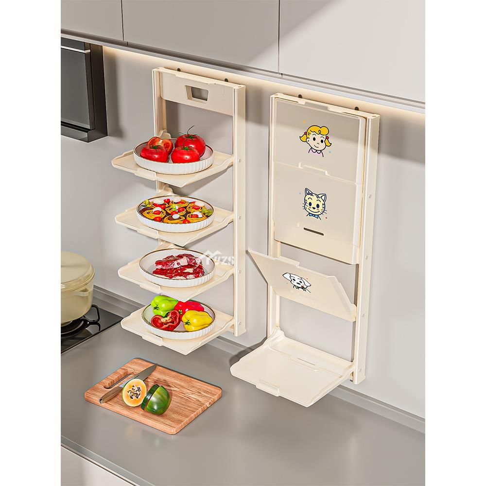 厨房置物架吸盘式多层备菜收纳架免打孔太空铝加厚折叠调料架墙上