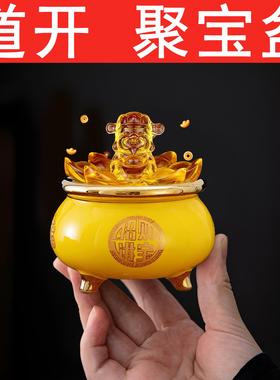黄色陶瓷罐聚宝盆中式家用灶台摆件玄关招财进宝缸化解厨房西北角