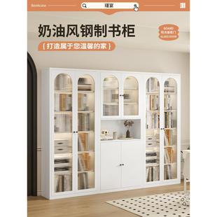钢制书柜储物柜一体落地靠墙置物柜子家用儿童书柜带柜门客厅书架