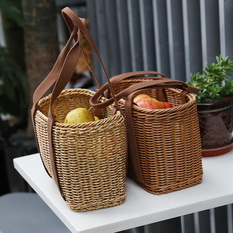 菜篮子手提篮购物篮仿藤编 户外野餐篮编织篮手提ins浴室洗澡篮子