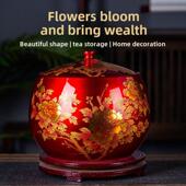 景德镇陶瓷封红釉带盖牡丹储罐大型新中国风大型5公斤覆古瓷器