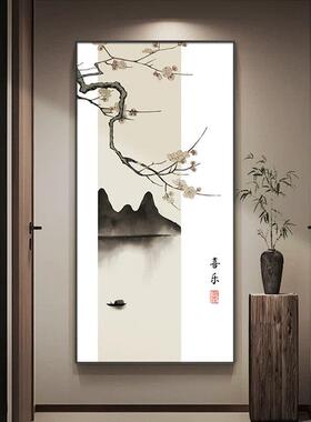 新中式花鸟玄关装饰画中国风水墨山水画走廊过道墙面装饰壁画挂画