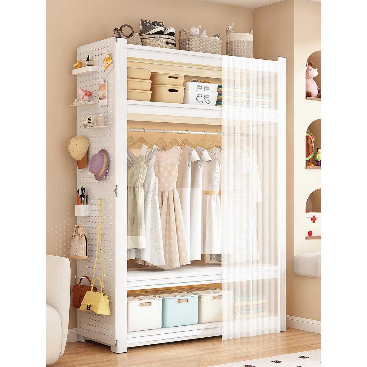 家用置物架开放式衣架卧室收纳简易组装落地衣帽架出租房货架衣柜