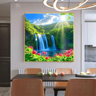 山水风景画客厅卧室装饰画餐厅走廊过道挂画方形壁画湖泊绿色树木