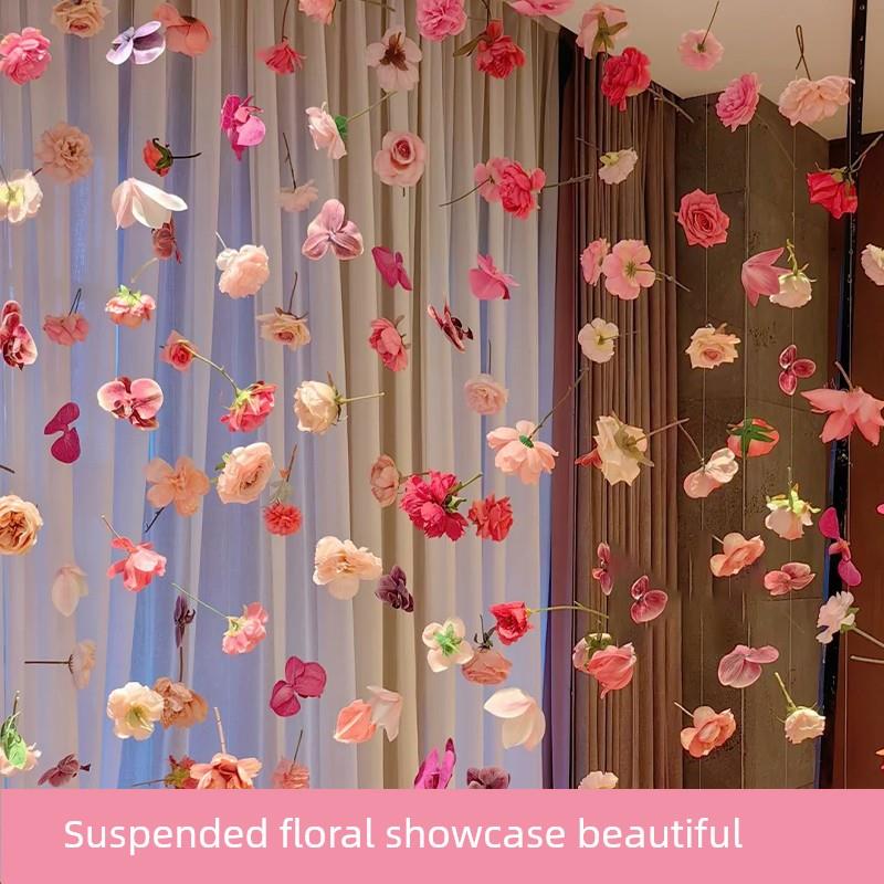 多巴胺婚房装饰花窗帘窗户悬吊花卉人造花门帘云天花板装饰婚礼安