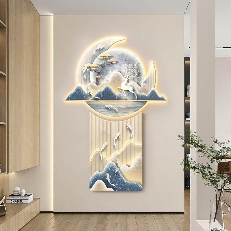 九鱼图入门玄关装饰画 画轻奢高档走廊过道背景壁画 画入户门正对,家居饰品,现代装饰画,淘宝优惠券,粉丝福利购,淘宝优惠卷