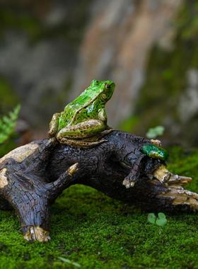 彷真小青蛙趴树枝摆件花园阳台假山盆栽造景装饰工艺品沼水蛙摆设