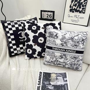 黑白风多功能抱枕被子两用汽车沙发盖毯办公室午睡空调毯车载腰枕