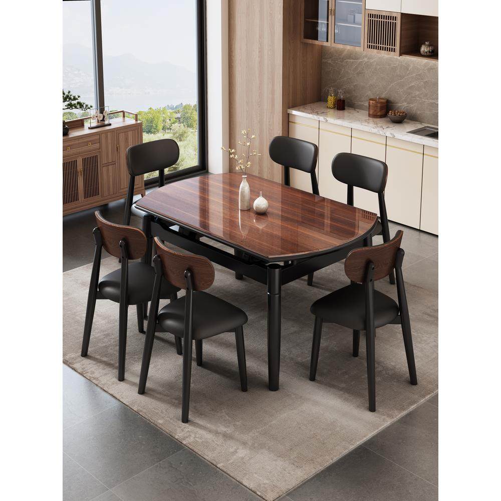 实木餐桌椅组合伸缩折叠钢化玻璃方圆两用现代简约小户型吃饭桌子