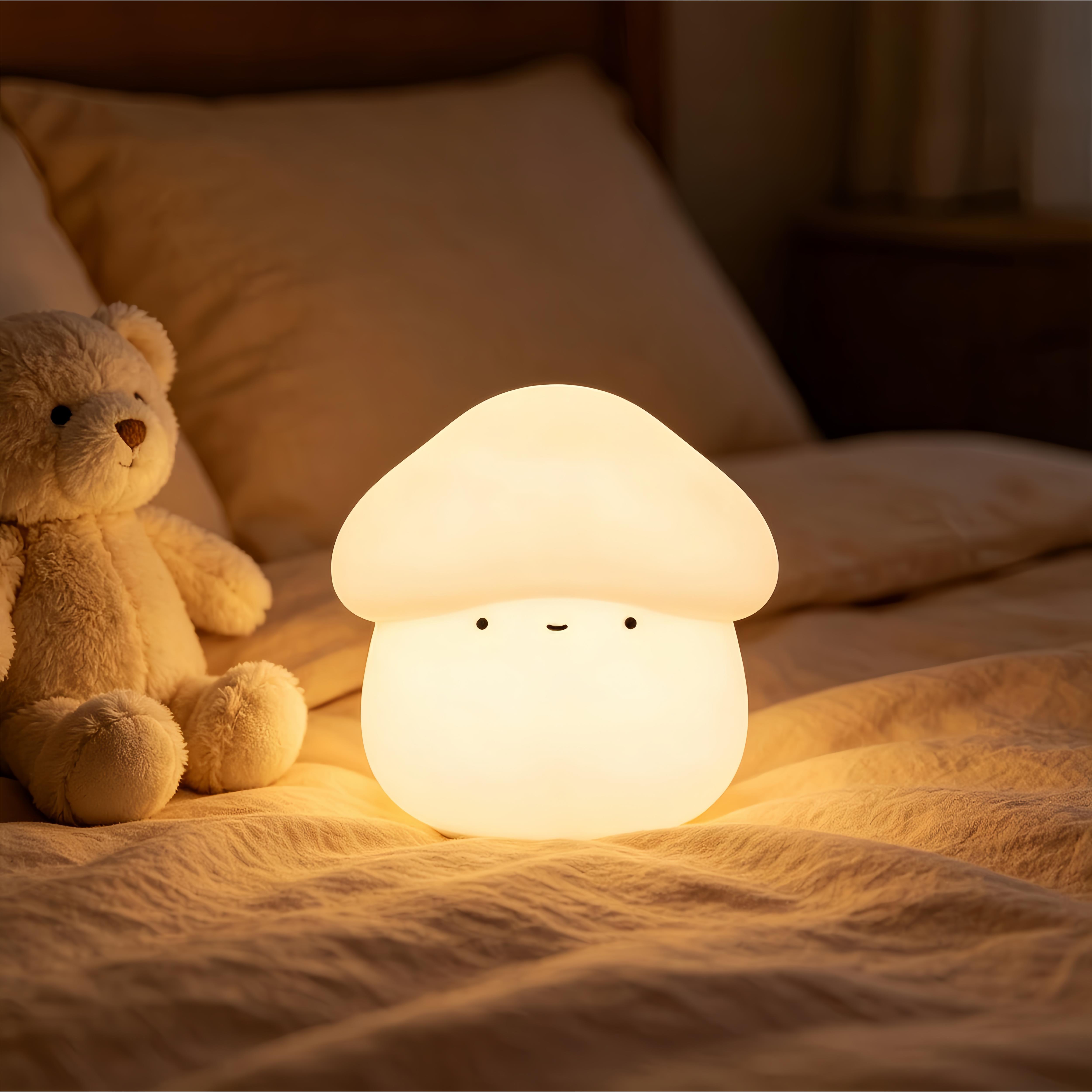 蘑菇头小夜灯婴儿喂奶卧室床头起夜睡眠柔光硅胶可爱拍拍灯伴睡灯