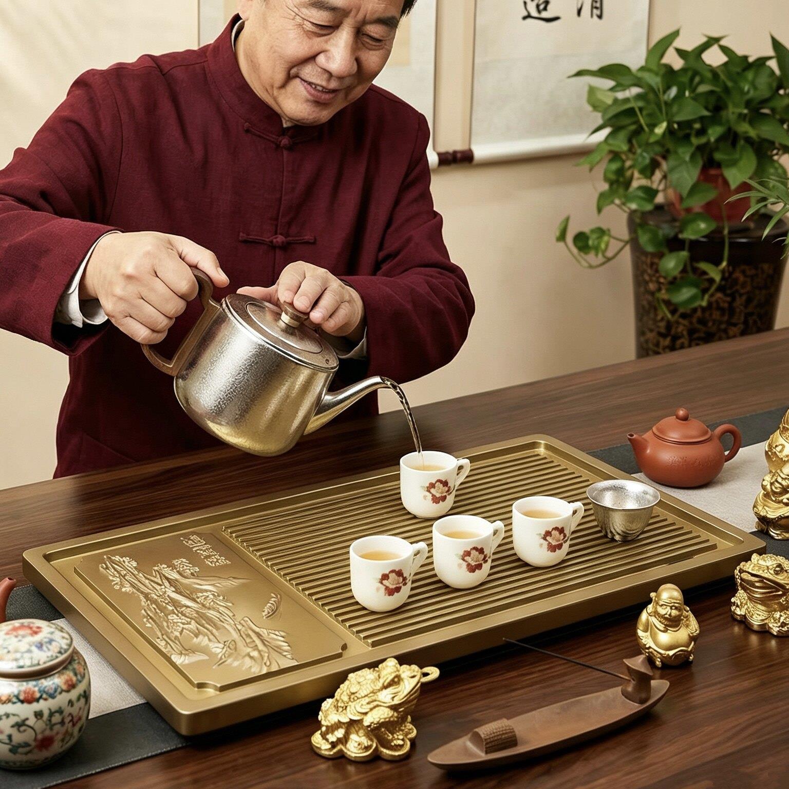 纯铝茶盘铝合金泡茶家用高端大气上档次干泡茶台办公室带排水茶具图片