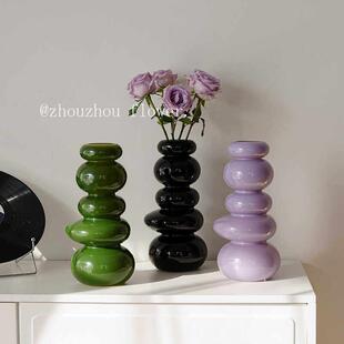 法式中古高级感花瓶玻璃水培鲜花插花摆件客厅餐桌茶几电视柜玄关