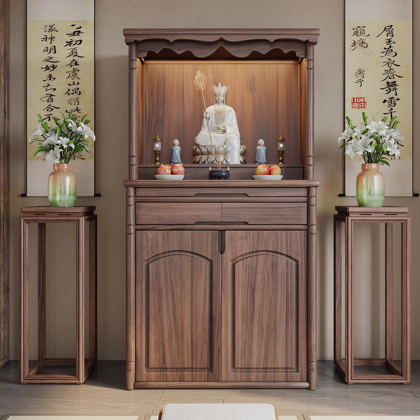 黑胡桃木中式实木佛龛神龛观音菩萨财神爷关公供奉神台柜组合立柜