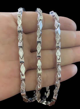 铂金四方卡地项链男PT950白金霸气粗老板链车花素金大气菱形颈链