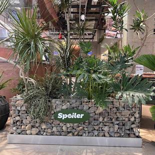 咖啡店不锈钢色网格花盆餐厅隔断石笼花箱金属铁网花槽沙生植物