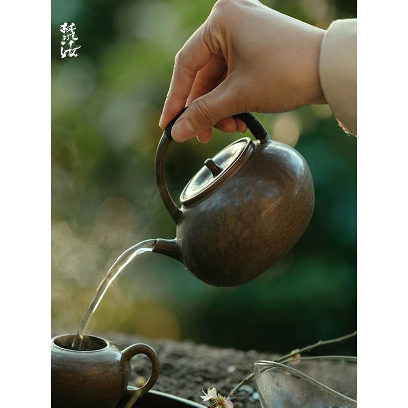 梵汝 全手工陶壶手工藤编提梁电陶炉烧水壶煮茶壶家用茶道配件