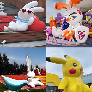 大型卡通兔子透光玻璃纤维雕塑户外商业IP发光景观区美陈摆件定制