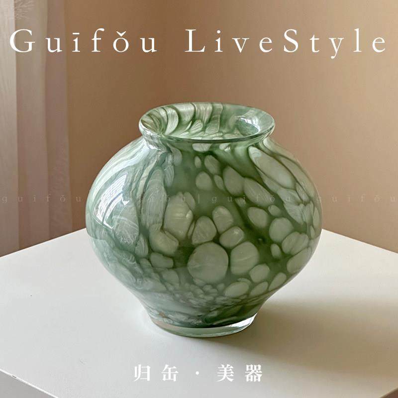 归缶原创琉璃宋式美学花瓶新家茶室郁金香设计感小众绿色玻璃花器,家居饰品,花瓶,淘宝优惠券,粉丝福利购,淘宝优惠卷