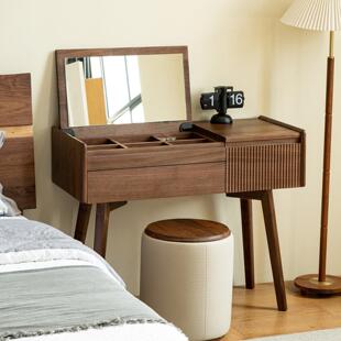 中古书桌一体家用翻盖北美黑胡桃木化妆台小户型卧室实木化妆卓子