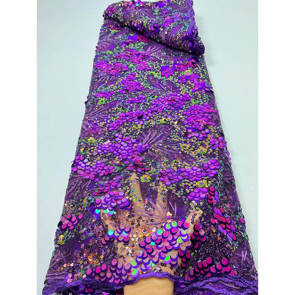 紫色蕾丝网织物密集小大亮片葡萄亮片绣花织物婚纱礼服儿童服装