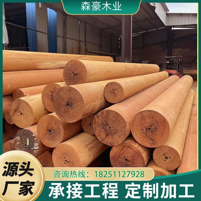 印尼菠萝格古建大圆柱实木祠堂寺庙廊架凉亭木方立柱圆木柳桉板材