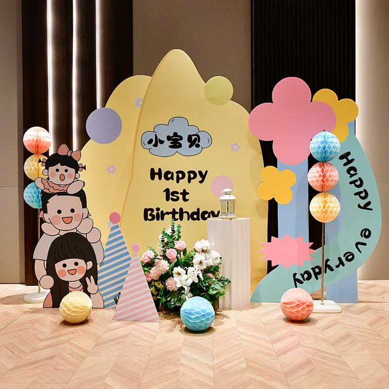 男女孩卡通宝宝一周岁生日百日宴满月布置百岁kt板定制背景墙装饰