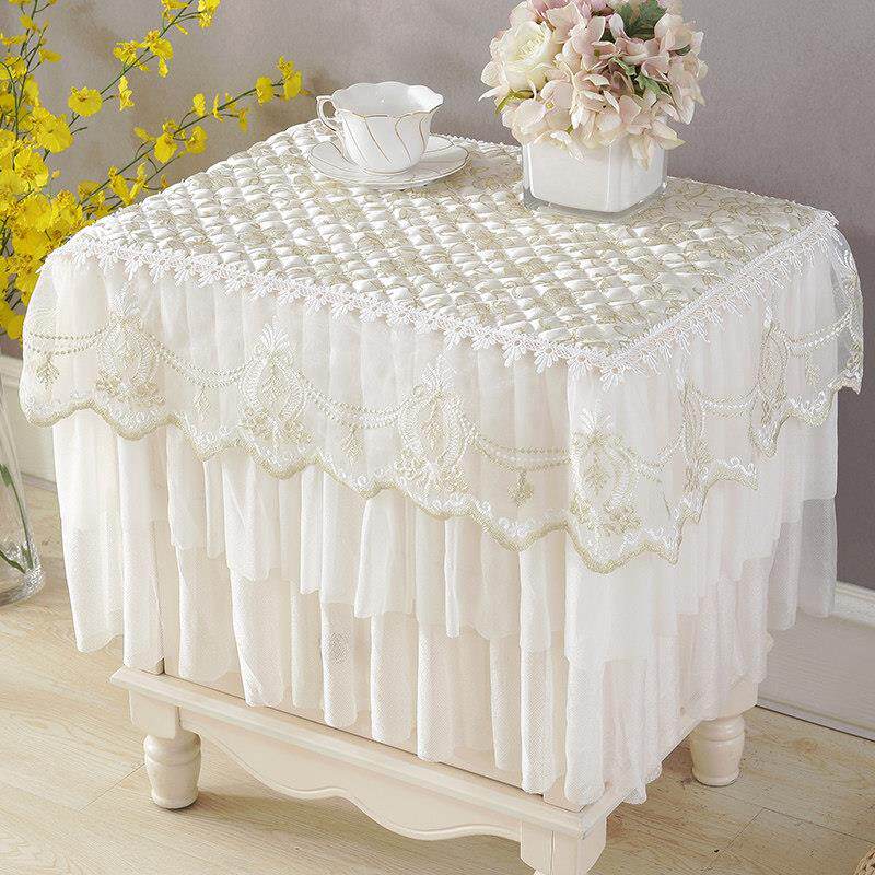 欧式蕾丝卧室布艺小台布床头柜罩夹棉床头柜盖布方巾打印机防尘罩