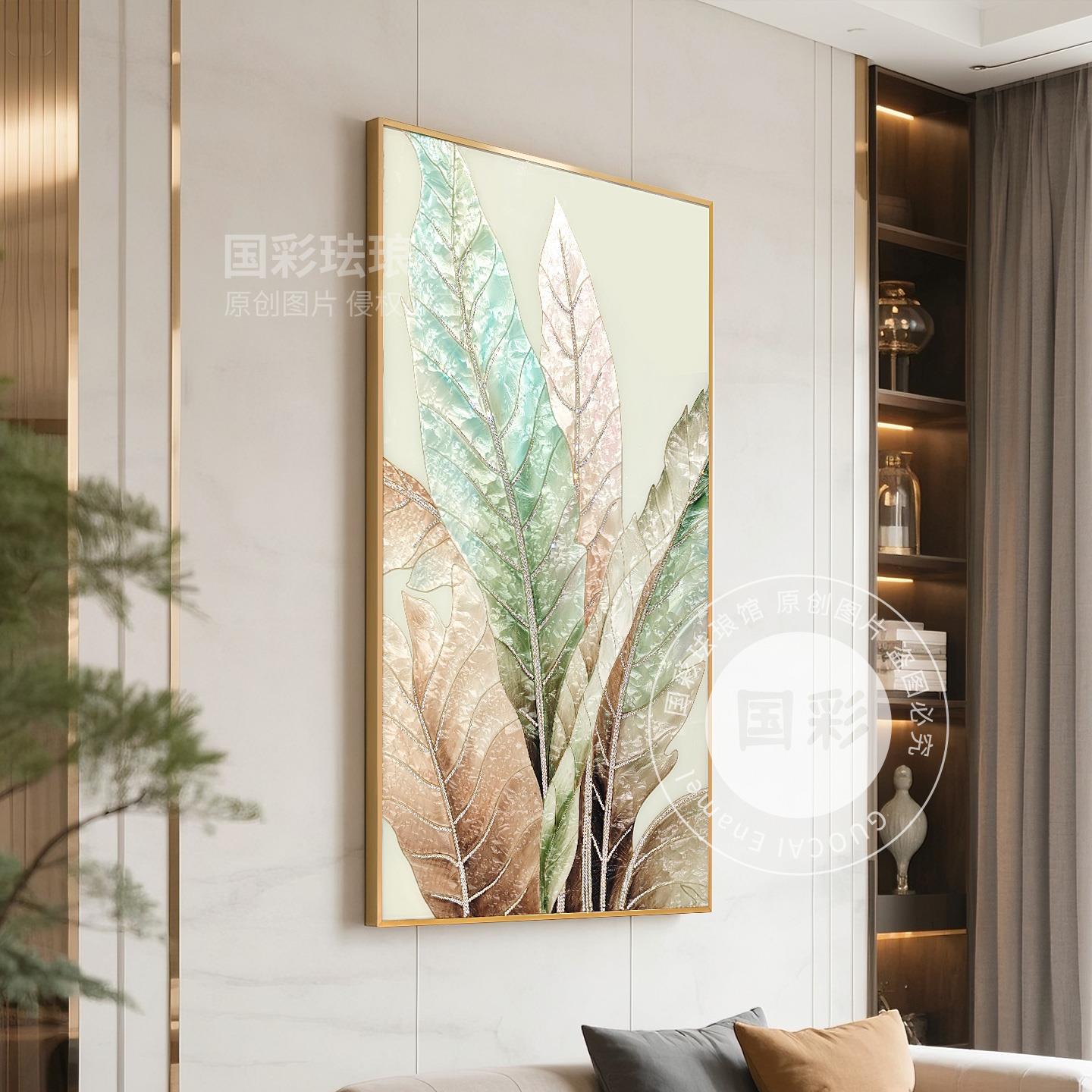 珐琅彩装饰画客厅玄关过道走廊挂画轻奢别墅高级感壁画家大业大