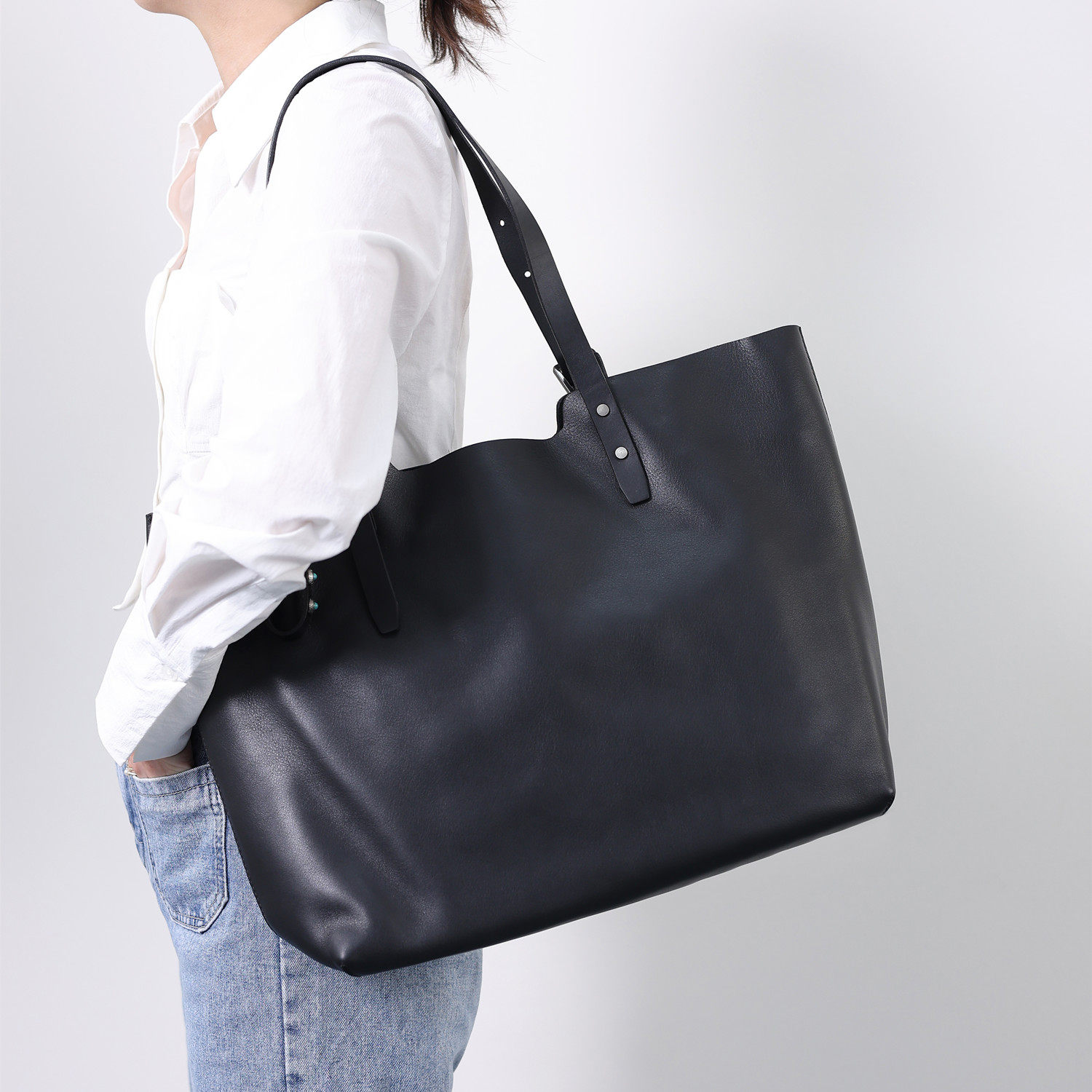 WANYEAH手工真皮手提包女士单肩通勤电脑包大容量头层牛皮购物袋