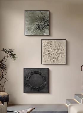 意式极简方形玄关楼梯装饰画侘寂风黑色抽象客厅餐厅挂画走廊壁画