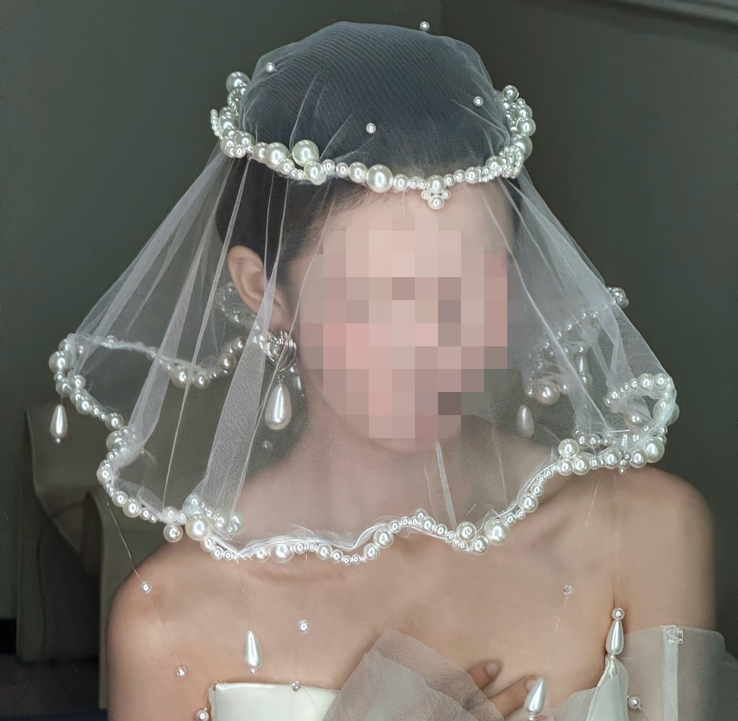 新娘头纱头饰复古珍珠遮面纱独特小众法式头纱婚纱高级感发饰大气