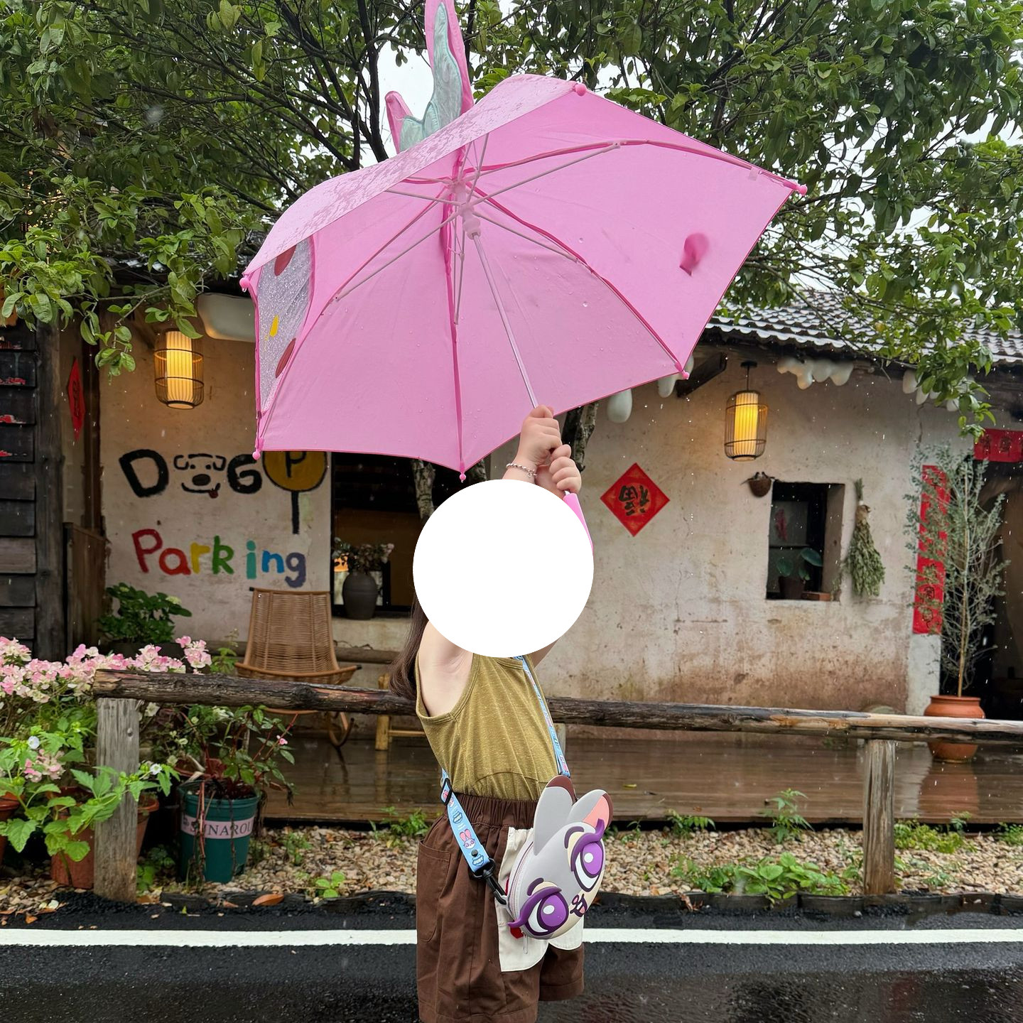 女童可爱粉色小兔子大蝴蝶结雨伞防水立体装饰兔耳儿童伞