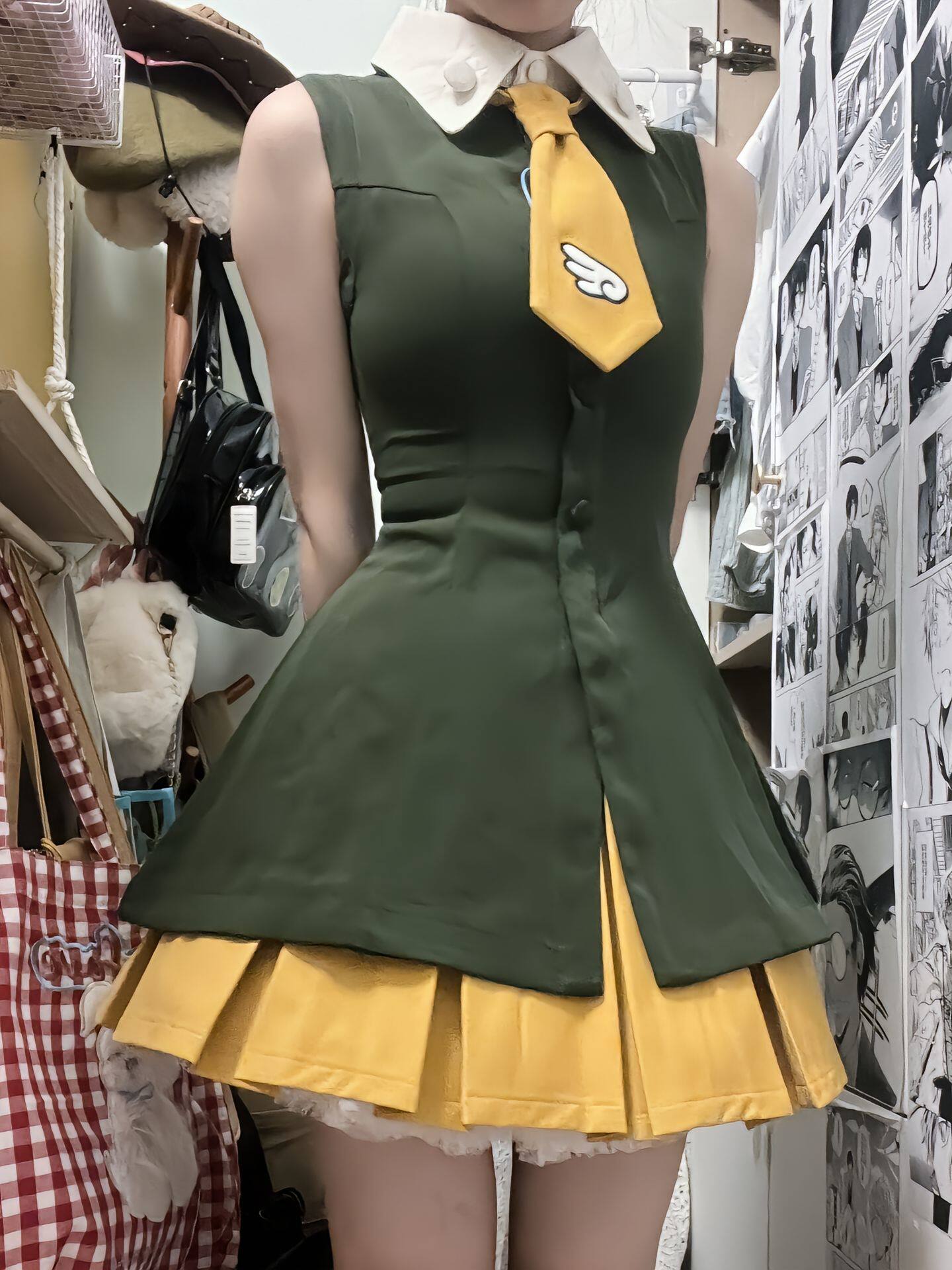 连衣裙女新款可爱绿色无袖短裙套装动漫同款cos服2025夏季