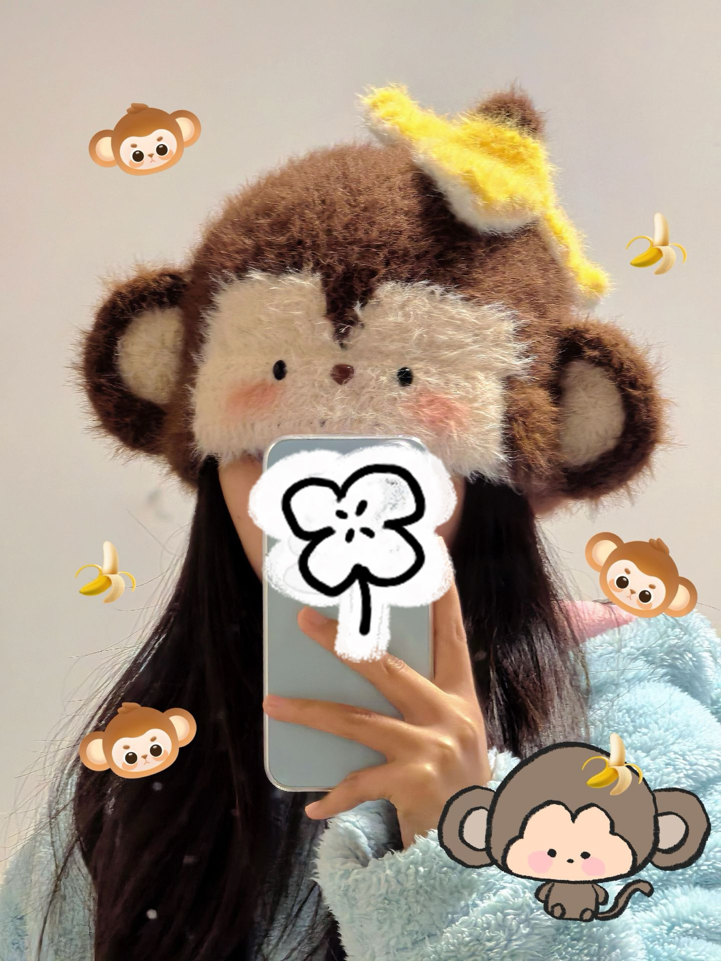 小猴子帽子手作材料包新款2026年秋冬季毛茸茸可爱编织款帽子