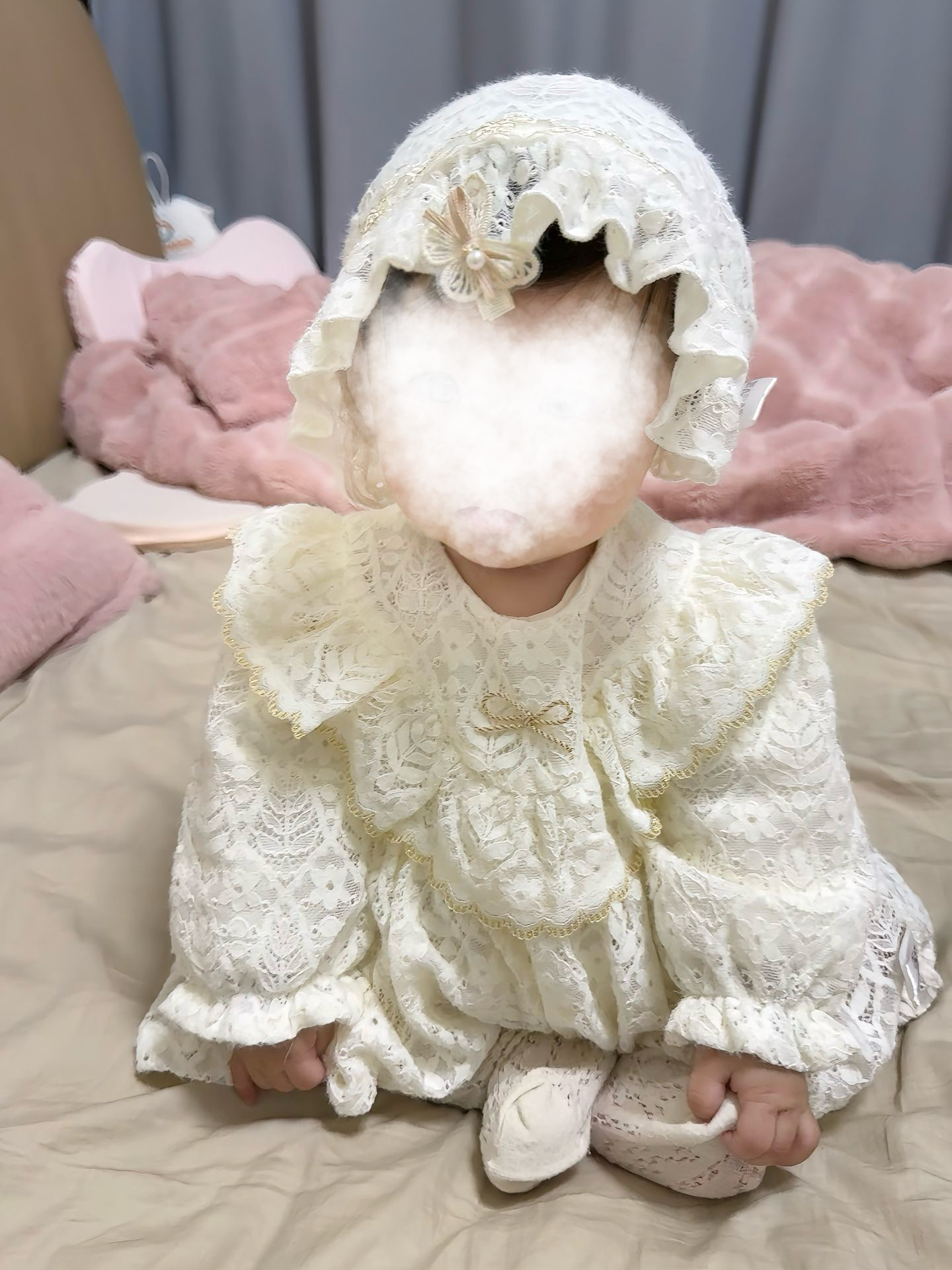 蕾丝公主裙宝宝连体服装新款2026礼服款春秋款女童帽子韩版
