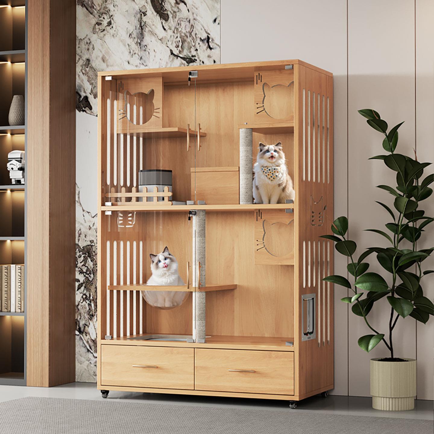 猫窝猫别墅实木家用室内猫砂盆带厕所一体猫柜豪华大型猫舍猫笼子