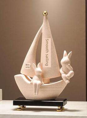 一帆风顺帆船摆件新中式暖居玄关电视柜展示柜装饰品乔迁搬家礼物