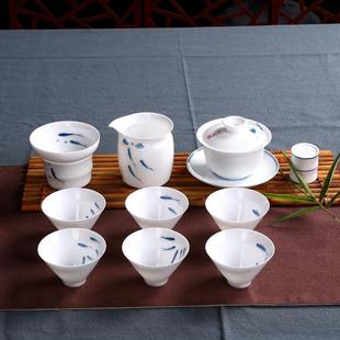 陶瓷家用盖碗茶杯小套组合简约礼盒 白瓷薄胎手绘功夫茶具套装