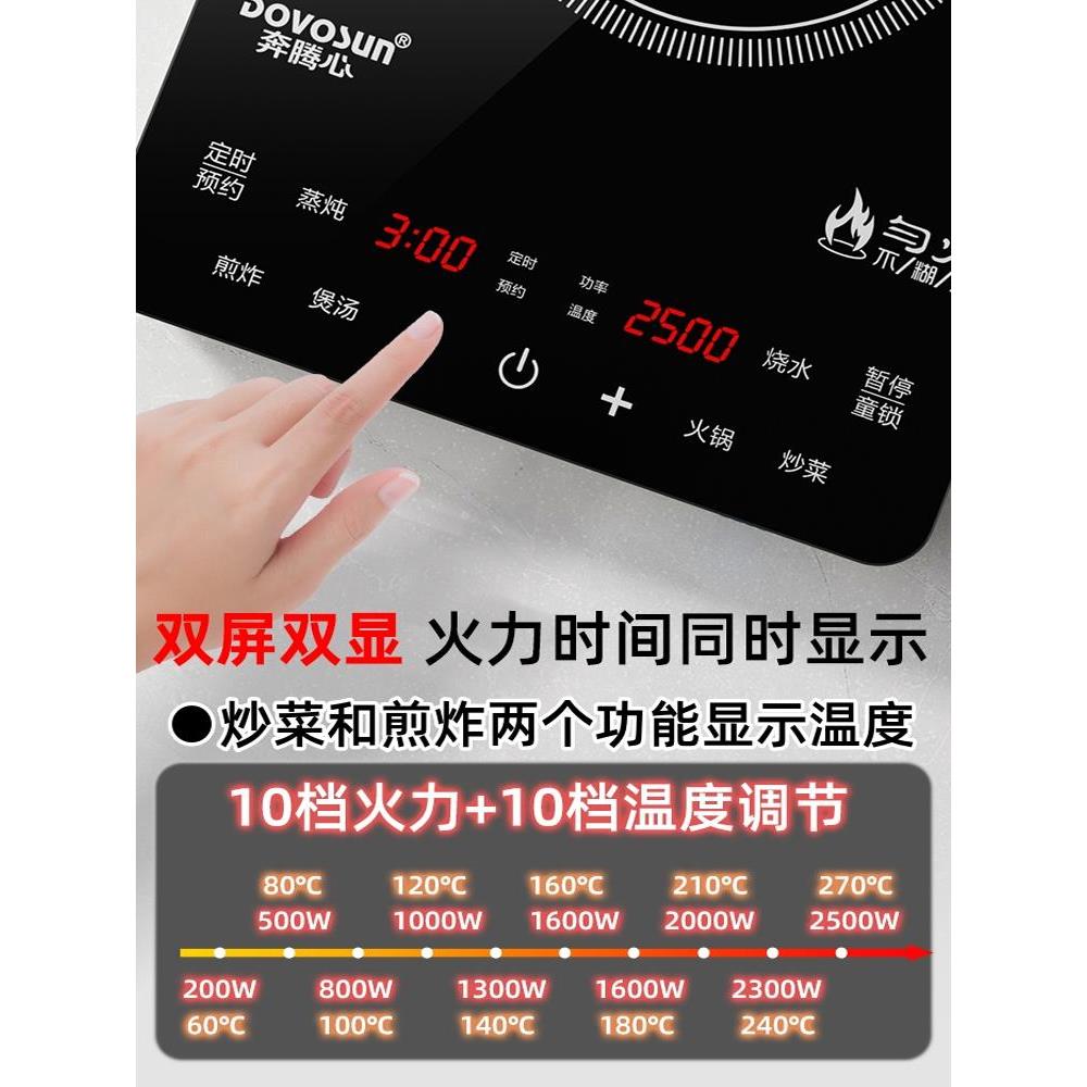 100%铜芯线盘2500W超薄平面电磁炉匀火大触摸屏家用智能2024新款